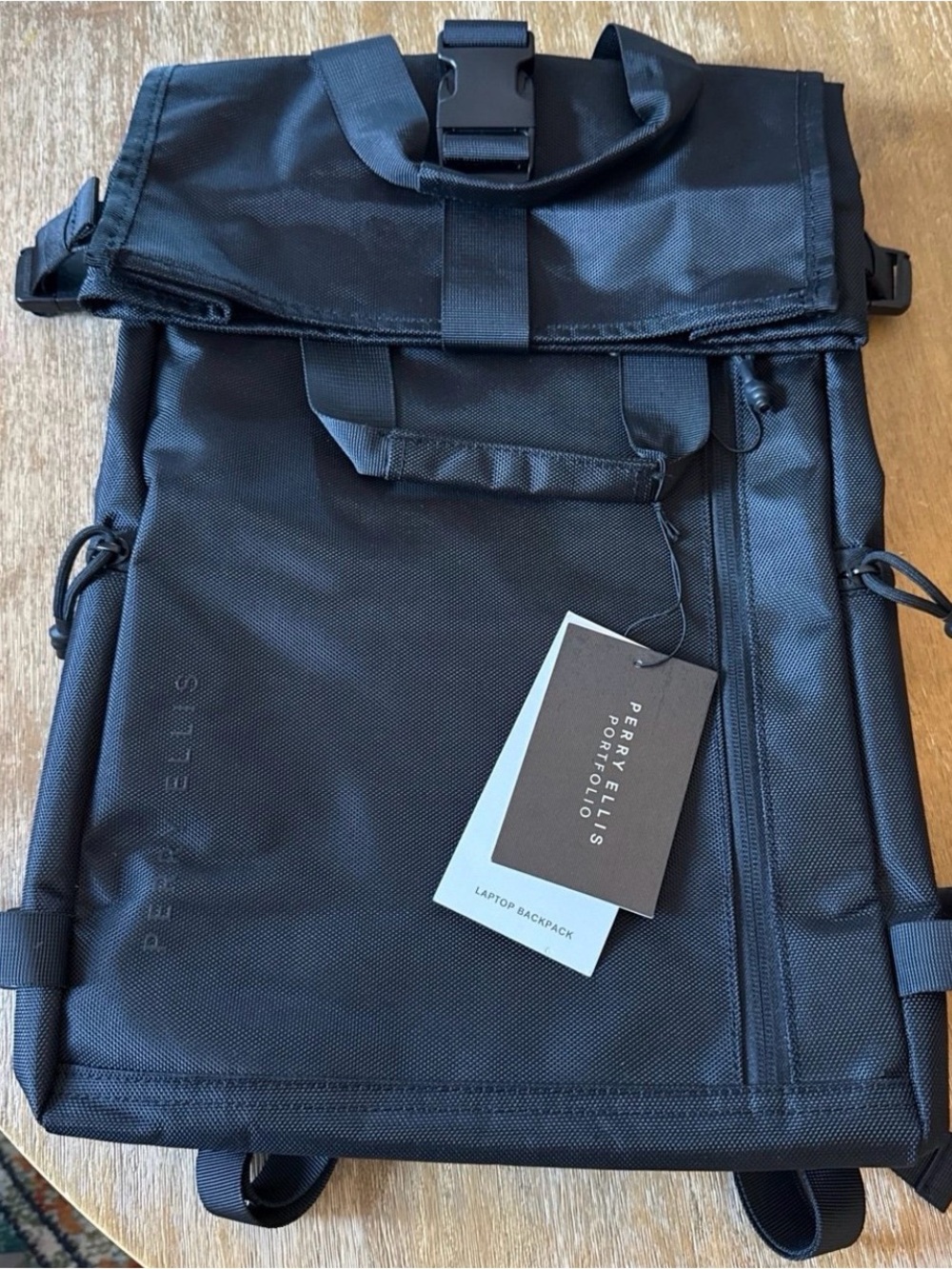 Perry Ellis Black Roll-Top Laptop Backpack